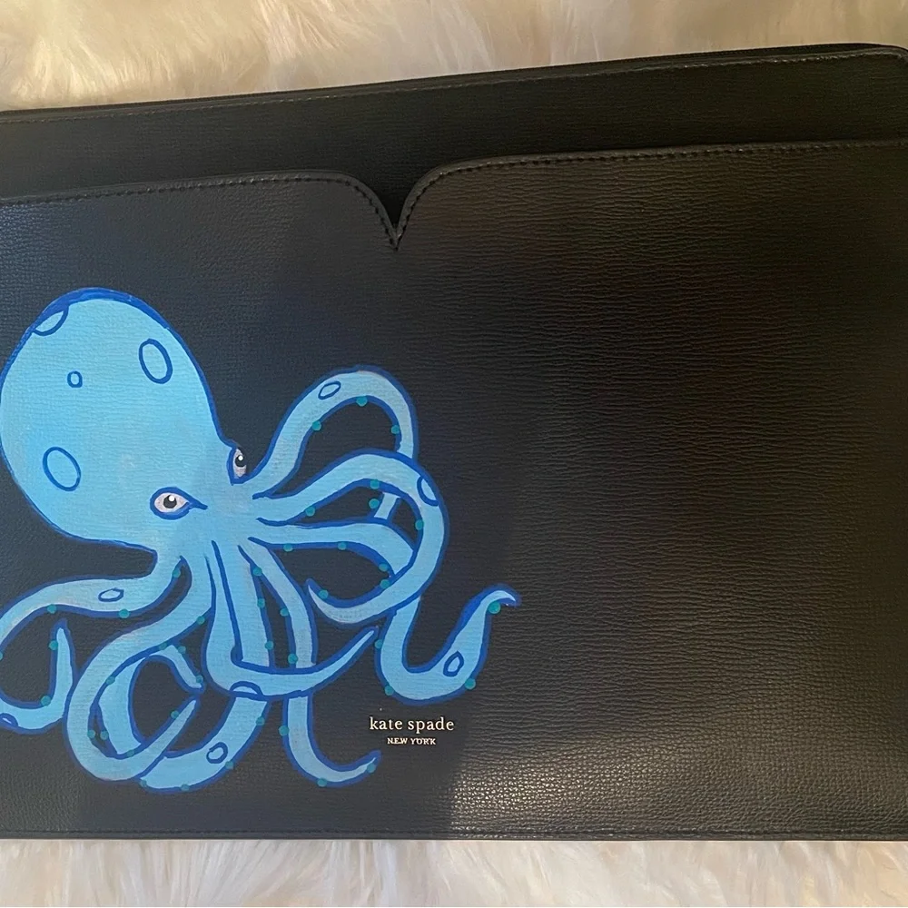 Kate Spade Black Laptop Sleeve with Blue Octopus Design